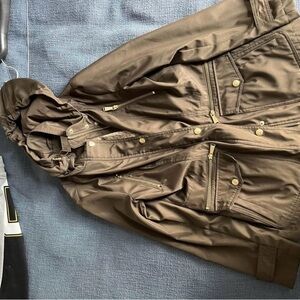 Brown Hooded Jacket with Gold Accents
